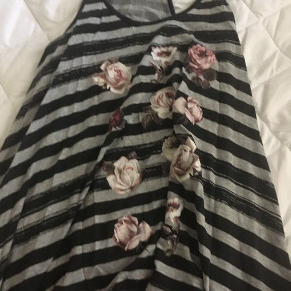 ted baker grey striped pink floral tank top shirt size 0 nwot - Picture 2 of 6